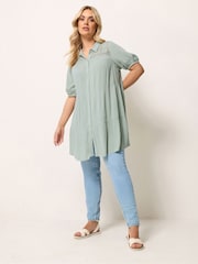 Yours Curve Green Short Sleeve Tiered Shirt - Image 2 of 5