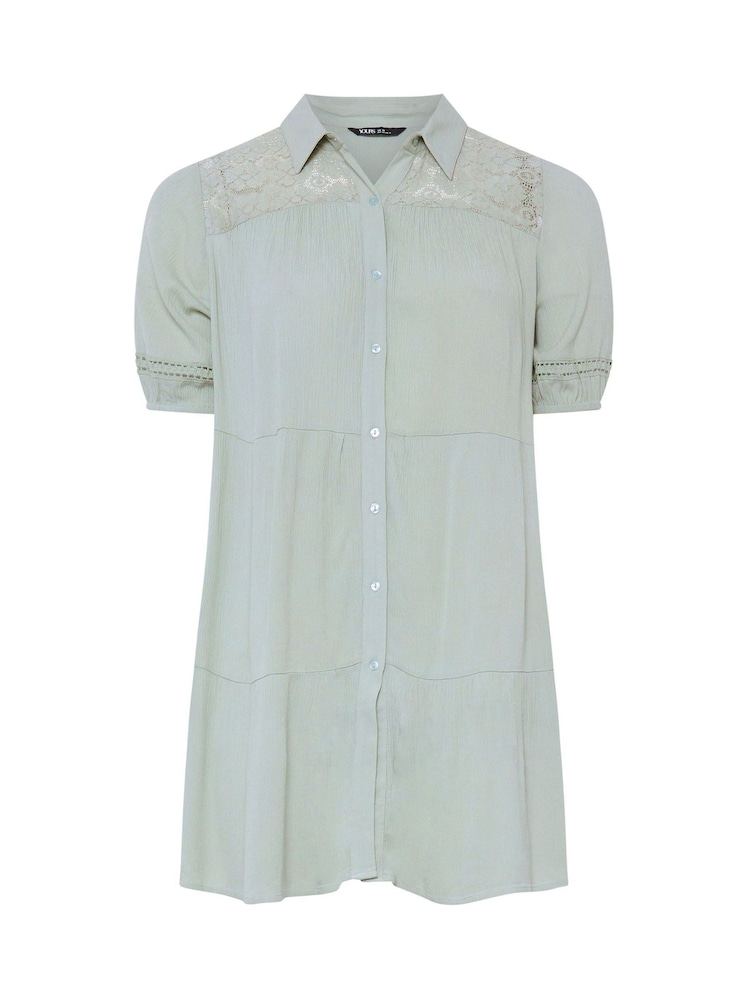 Yours Curve Green Short Sleeve Tiered Shirt - Image 5 of 5 Yours Curve Green Short Sleeve Tiered Shirt - Image 5 of 5