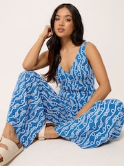 PixieGirl Petite Blue Rope Print Wide Leg Jumpsuit - Image 1 of 5