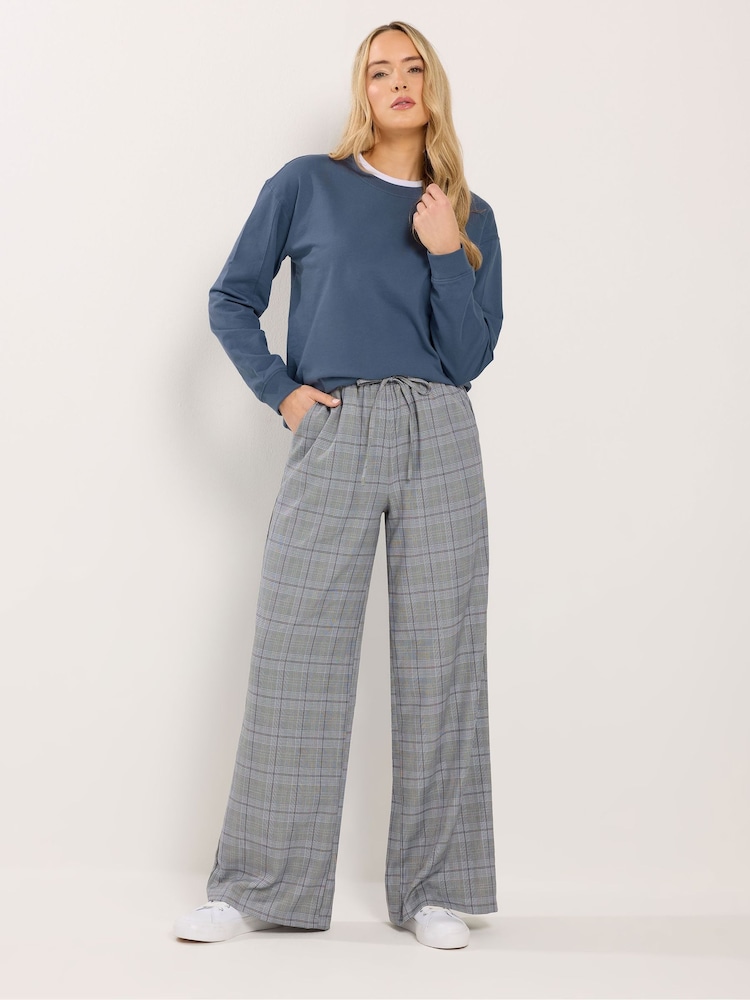 Long Tall Sally Grey Checked Wide Leg Trousers - Image 1 of 6 Long Tall Sally Grey Checked Wide Leg Trousers - Image 1 of 6