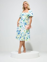 Yours Curve White London Floral Square Neck Skater Dress - Image 1 of 5