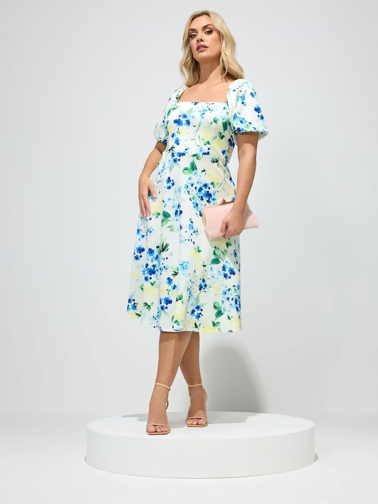 Yours Curve White London Floral Square Neck Skater Dress - Image 1 of 5 Yours Curve White London Floral Square Neck Skater Dress - Image 1 of 5