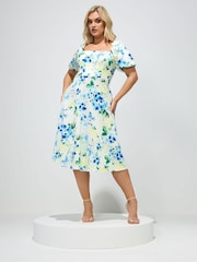 Yours Curve White London Floral Square Neck Skater Dress - Image 3 of 5