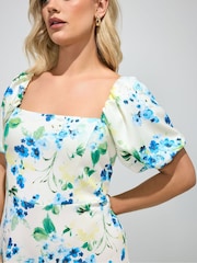 Yours Curve White London Floral Square Neck Skater Dress - Image 4 of 5