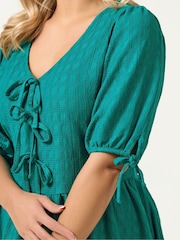 Yours Curve Green Bow Front Peplum Texture Blouse - Image 4 of 5