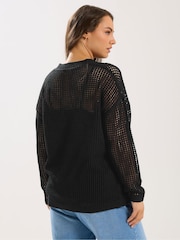 Yours Curve Black Cornelle Floral Open Neck Jumper - Image 3 of 5