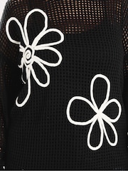 Yours Curve Black Cornelle Floral Open Neck Jumper - Image 4 of 5