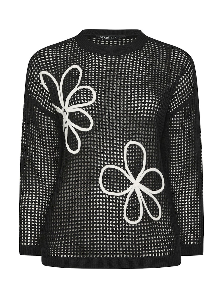 Yours Curve Black Cornelle Floral Open Neck Jumper - Image 5 of 5