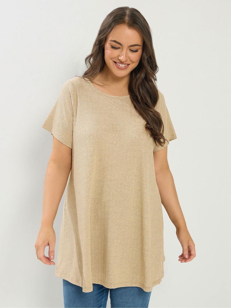 Yours Curve Natural Soft Touch Ribbed T-Shirt - Image 1 of 5