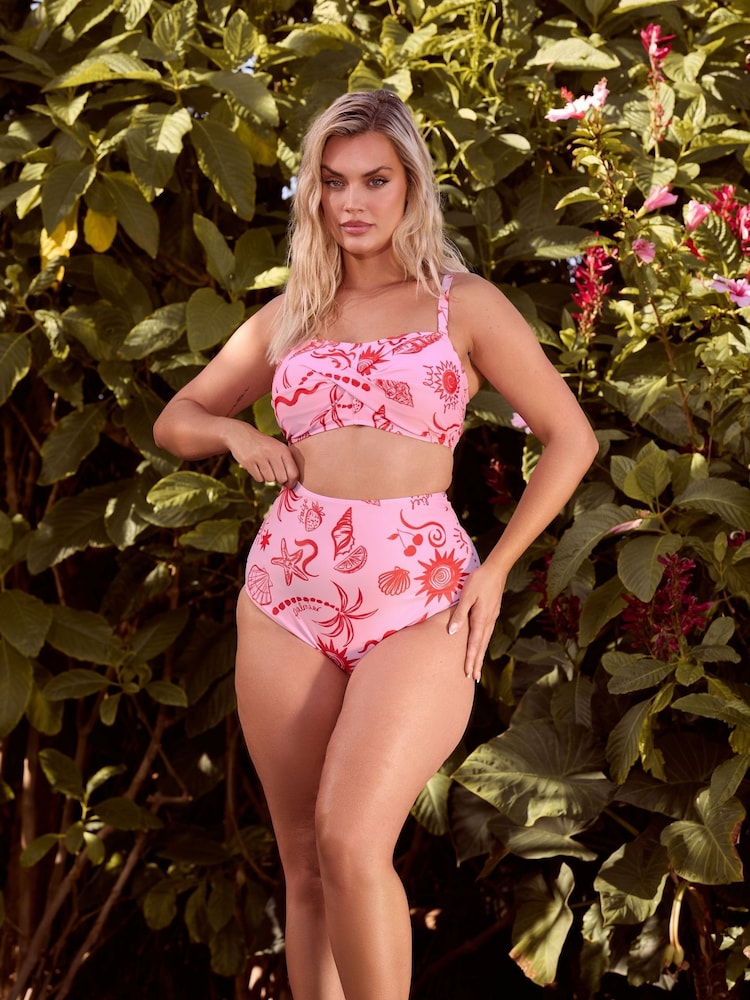 Yours Curve Pink Bandeau Bikini Top - Image 1 of 3