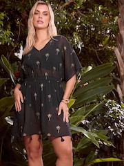 Yours Curve Black Gold Foil Palms Cover-Up - Image 1 of 2