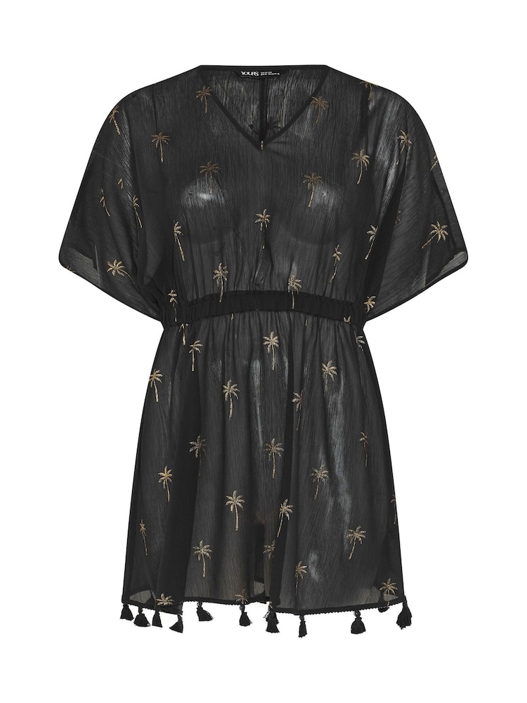 Yours Curve Black Gold Foil Palms Cover-Up - Image 2 of 2