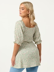 Yours Curve Green Milkmaid Texture Fashion Blouse - Image 3 of 5