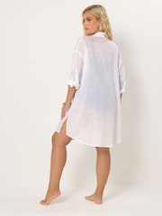 Yours Curve White Longline Slub Shirt - Image 4 of 6