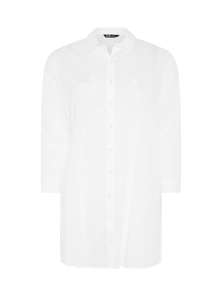 Yours Curve White Longline Slub Shirt - Image 6 of 6