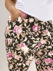Yours Curve Black Floral Harem Pocket Trousers - Image 4 of 5