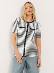 Long Tall Sally Black Button Placket Striped T-Shirt - Image 1 of 5