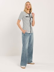 Long Tall Sally Black Button Placket Striped T-Shirt - Image 2 of 5