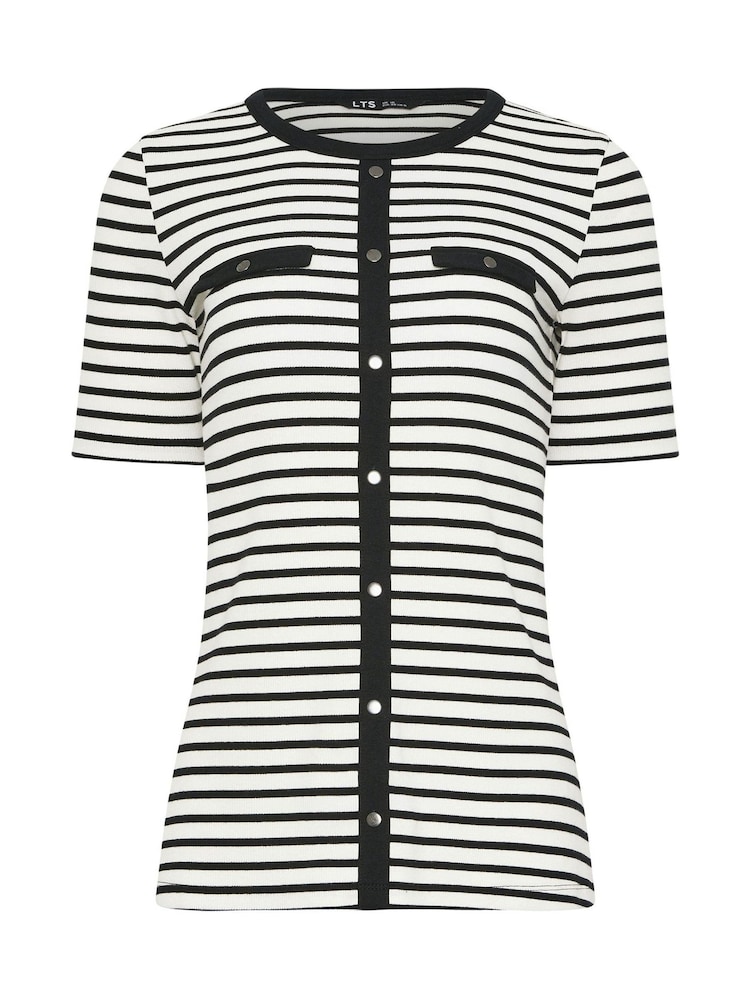 Long Tall Sally Black Button Placket Striped T-Shirt - Image 5 of 5 Long Tall Sally Black Button Placket Striped T-Shirt - Image 5 of 5