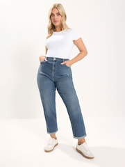 Yours Curve Blue Distressed Boyfriend Jeans - Image 2 of 5