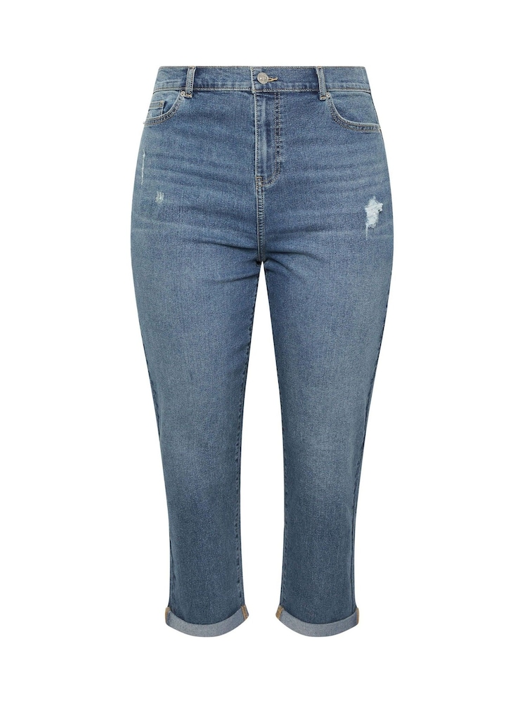 Yours Curve Blue Distressed Boyfriend Jeans - Image 5 of 5