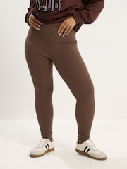 Yours Curve Brown Mini Ribbed Leggings - Image 1 of 5