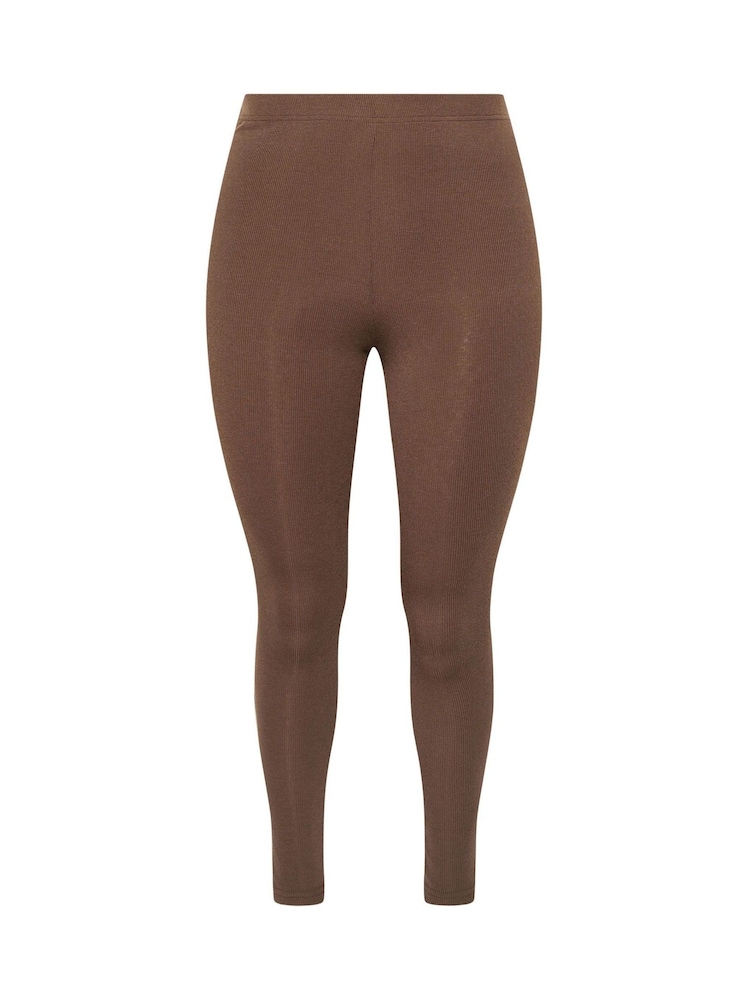 Yours Curve Brown Mini Ribbed Leggings - Image 5 of 5