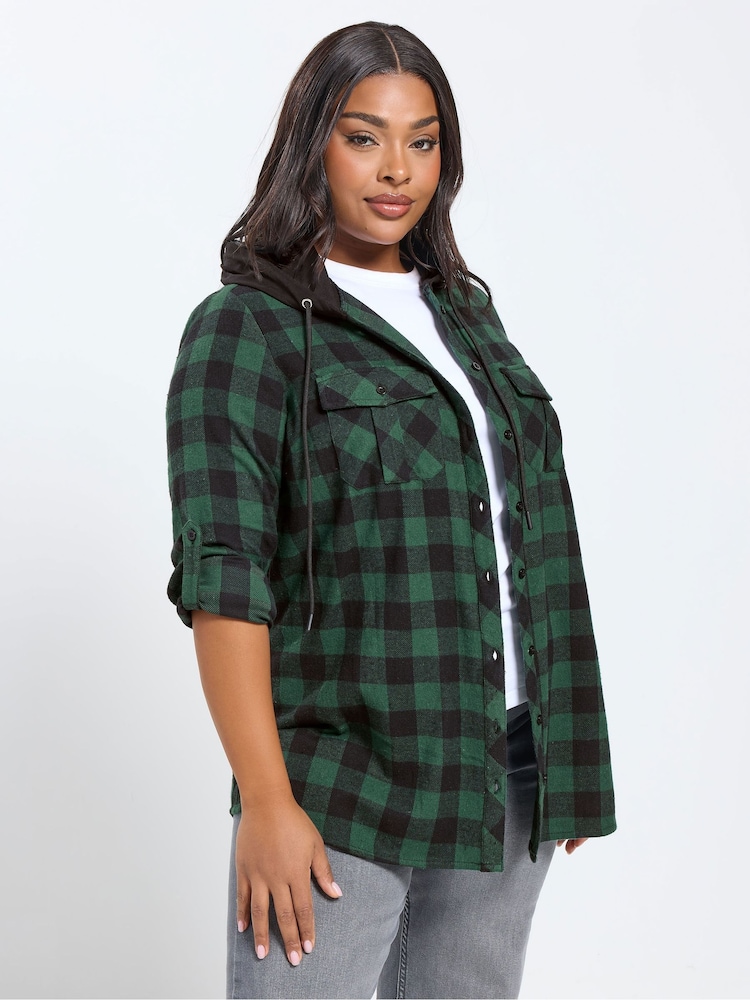 Yours Curve Hooded Check Shirt - Imaginea 1 din 5 Yours Curve Hooded Check Shirt - Imaginea 1 din 5