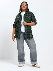 Yours Curve Green Hooded Check Shirt - Image 2 of 5