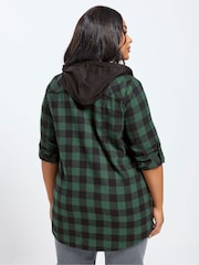 Yours Curve Green Hooded Check Shirt - Image 3 of 5
