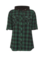 Yours Curve Green Hooded Check Shirt - Image 5 of 5