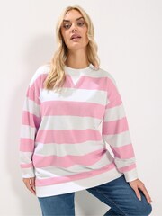 Yours Curve Pink Striped Sweatshirt - Image 1 of 5