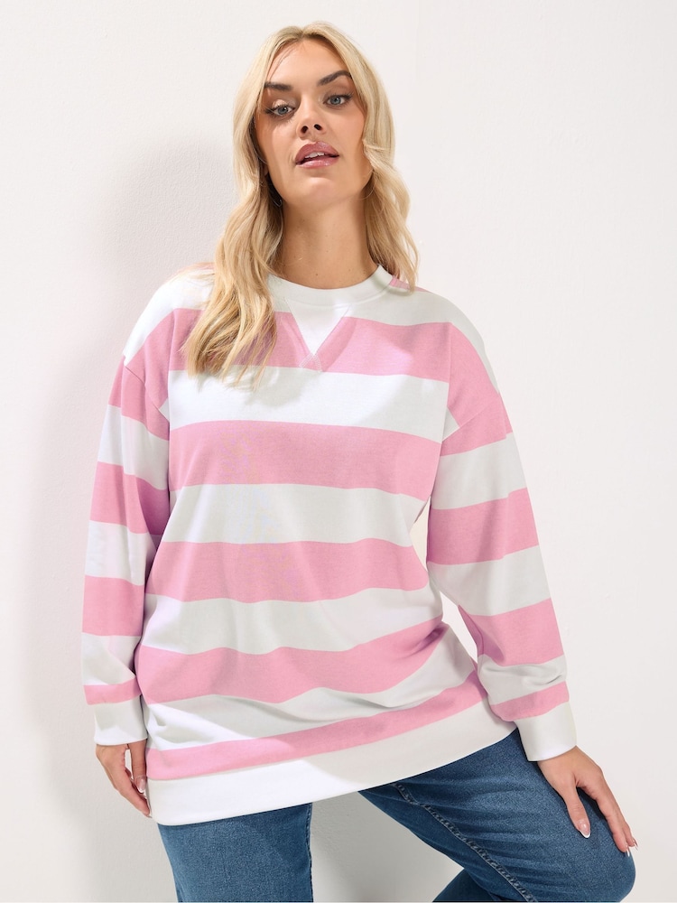 Yours Curve Pink Striped Sweatshirt - Image 1 of 5