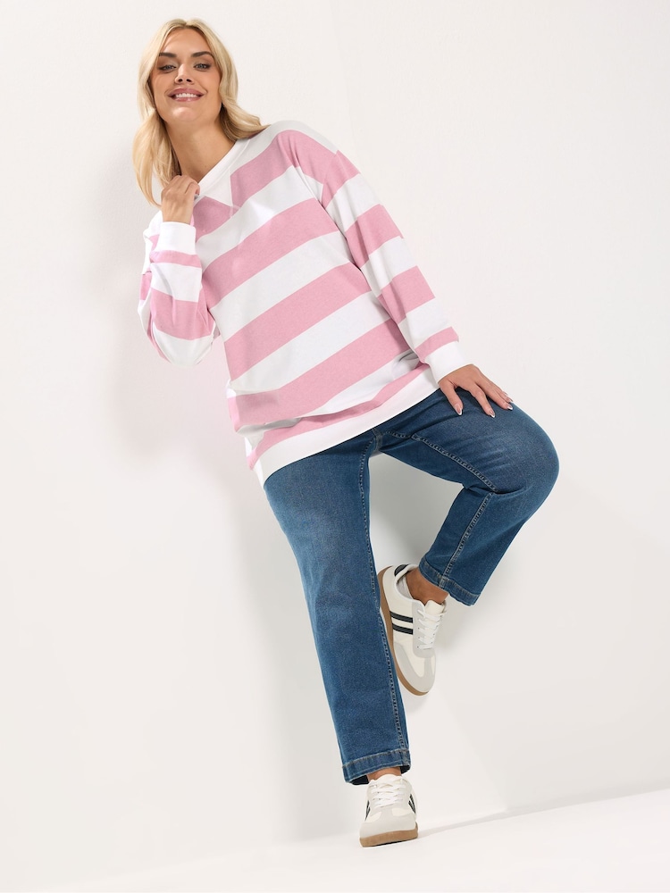 Yours Curve Pink Striped Sweatshirt - Image 2 of 5