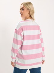 Yours Curve Pink Striped Sweatshirt - Image 3 of 5