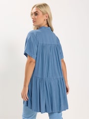 Yours Curve Blue Tiered Smock Chambray Shirt - Image 3 of 5