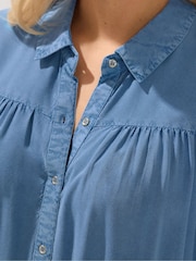 Yours Curve Blue Tiered Smock Chambray Shirt - Image 4 of 5
