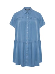 Yours Curve Blue Tiered Smock Chambray Shirt - Image 5 of 5
