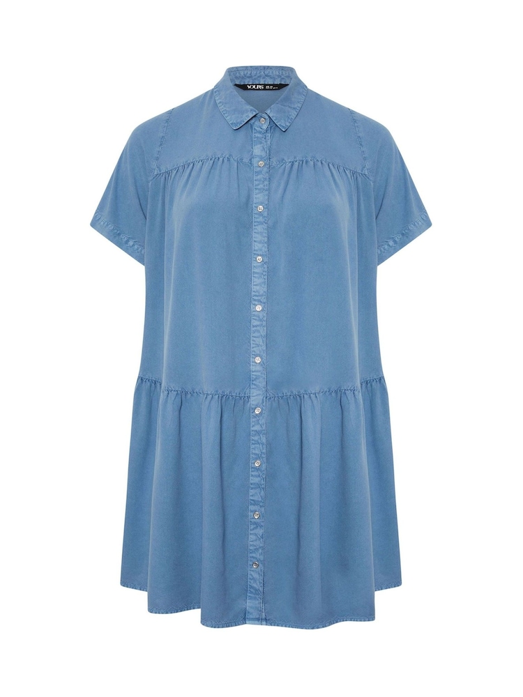 Yours Curve Blue Tiered Smock Chambray Shirt - Image 5 of 5
