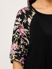 Yours Curve Black Floral Raglan Contrast Top - Image 4 of 5