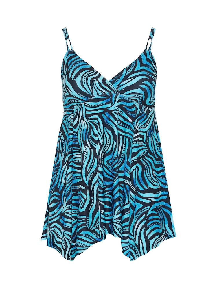 Yours Curve Blue Hanky Hem Swimdress - Image 2 of 3