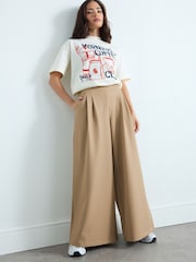 بنطلون بلازو أمامي مطوي من PixieGirl Petite - صورة 2 من 4