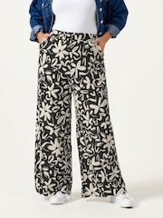 Yours Curve Black Jersey Wide Leg Trousers - Image 1 of 5