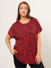 Yours Curve Red Drop Shoulder Animal Top - Image 1 of 5