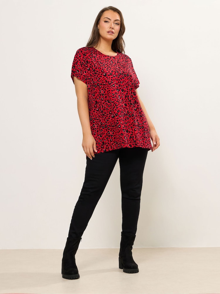 Yours Curve Red Drop Shoulder Animal Top - Image 2 of 5