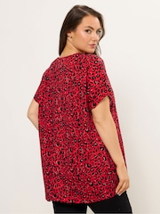 Yours Curve Red Drop Shoulder Animal Top - Image 3 of 5
