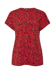 Yours Curve Red Drop Shoulder Animal Top - Image 5 of 5