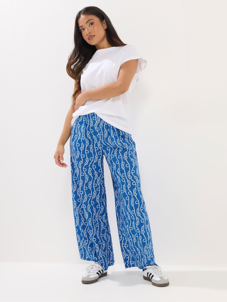 PixieGirl Petite Blue Rope Print Palazzo Trousers - Image 1 of 5