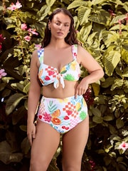 Yours Curve White/Pink V-Wire Bikini Top - Image 1 of 7