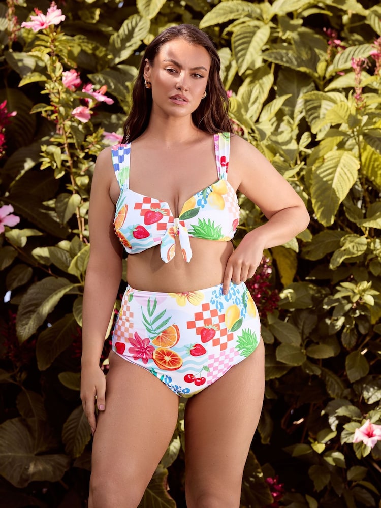 Yours Curve White/Pink V-Wire Bikini Top - Image 1 of 7